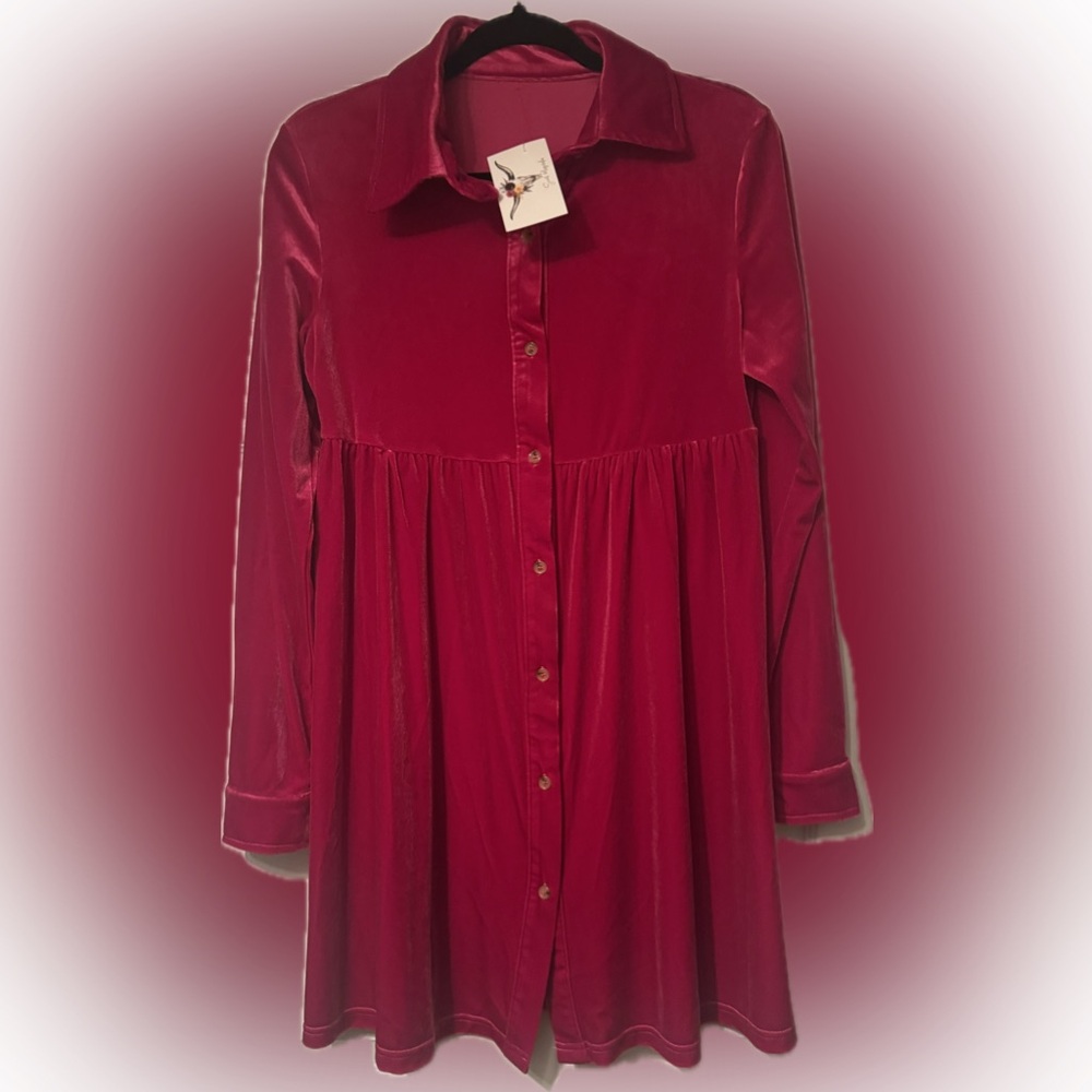 NWT Boutique Sz Medium Hot Pink Mini Dress or Open Duster/Cardigan